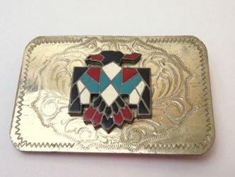 Large Etched & Ceramic Thunderbird Belt Buckle