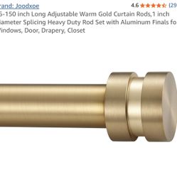 16-150 inch Long Adjustable Warm Gold Curtain Rods, 1 inch Diameter Splicing Heavy Duty Rod Set with Aluminum Finals for Windows, Door, Drapery, Close