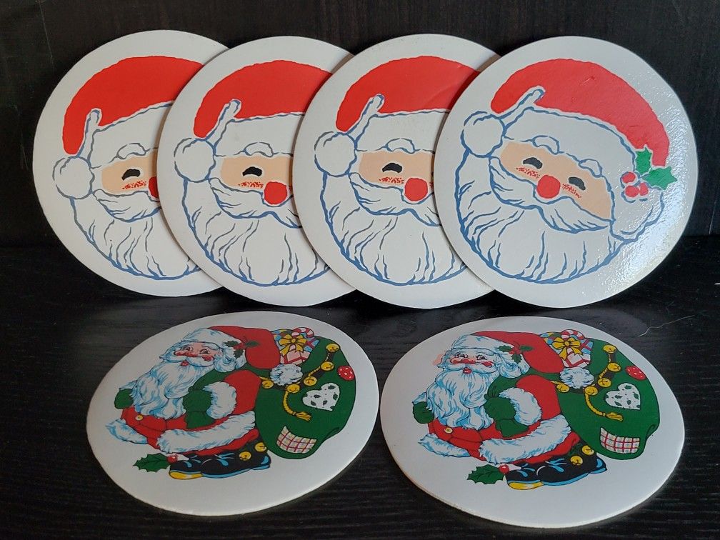 Vintage Set Of 6 Vinyl Holiday Coasters