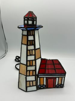 Tiffany style stained glass lighthouse