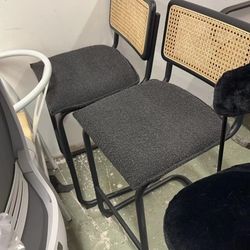 26" Height Rattan Counter Barstool Chairs Set of 2 Mid Century Modern Bar Chair with Cane Backrest