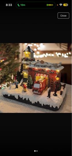 Christmas Village Fire Station with Lights