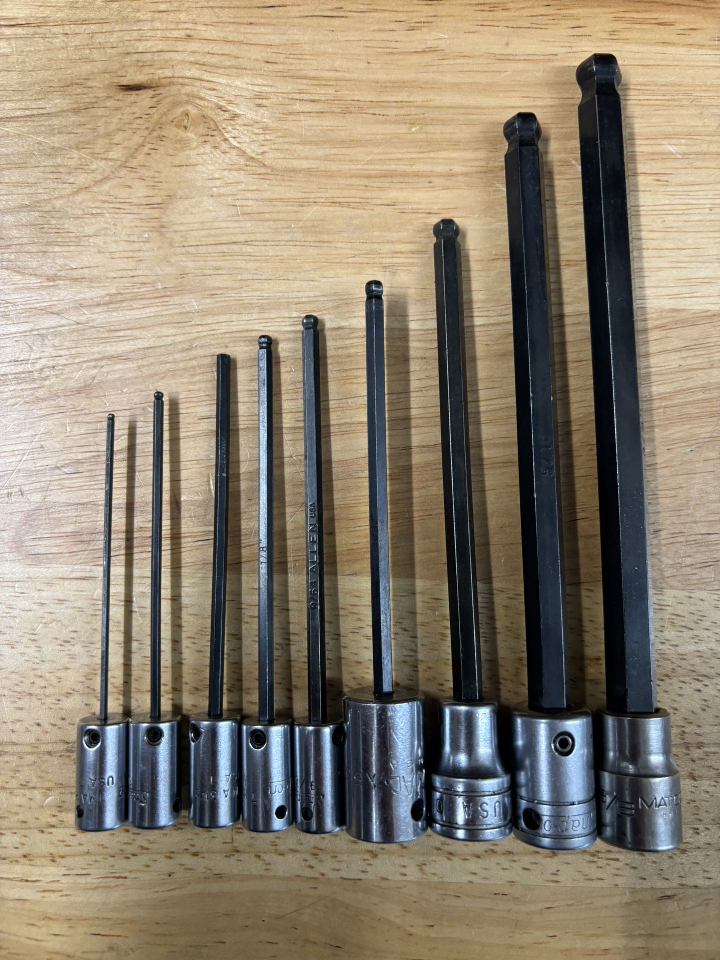 9pc SNAP-ON (1/4” & 3/8"Dr) SAE LONG BALL HEX Allen BIT SOCKET SET 1/16” To 3/8”