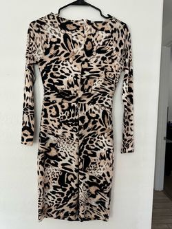 Jennifer Lopez Leopard Print Keyhole Long Sleeve Sheath Dress - Extra Small (XS)