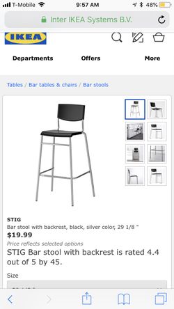 Ikea STIG Bar stool with backrest black silver color 29 1 8