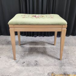 Mengel Floral Needlepoint Light Wood Vanity Stool