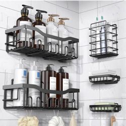 EUDELE Adhesive Shower Caddy, 5 Pack Rustproof Stainless Steel Bath Organizers With Large Capacity, No Drilling Shelves for Bathroom Storage & Home De