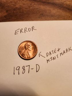 1987 D Penny Error