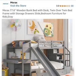 New Bunk Bed Along With Mattresses And A Slide 
