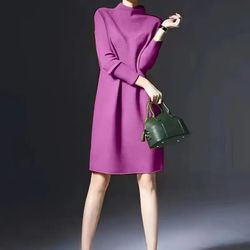Autumn Winter Women Knitted Long Sleeves Mock Neck Sweater Pullover Dress