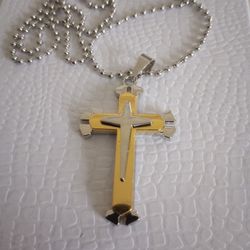  NEW GOLD AND SILVER CROSS NECKLACE