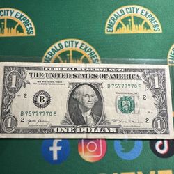 2017  1$ Dollar Fancy Serial Number Six Of A Kind (7s) Trinary Note