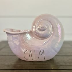 RAE DUNN Beach Theme Calm Ceramic Pink Holographic Sea Shell Beach Decor 6 X 8