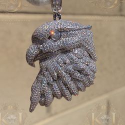 Solid 925 Silver VVS1 Moissanite Eagle Pendant | GRA Certified | 3”