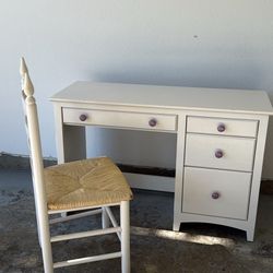 Desk + Wicker Chair 