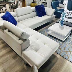 white sectional sofa modern faux leather In Box 