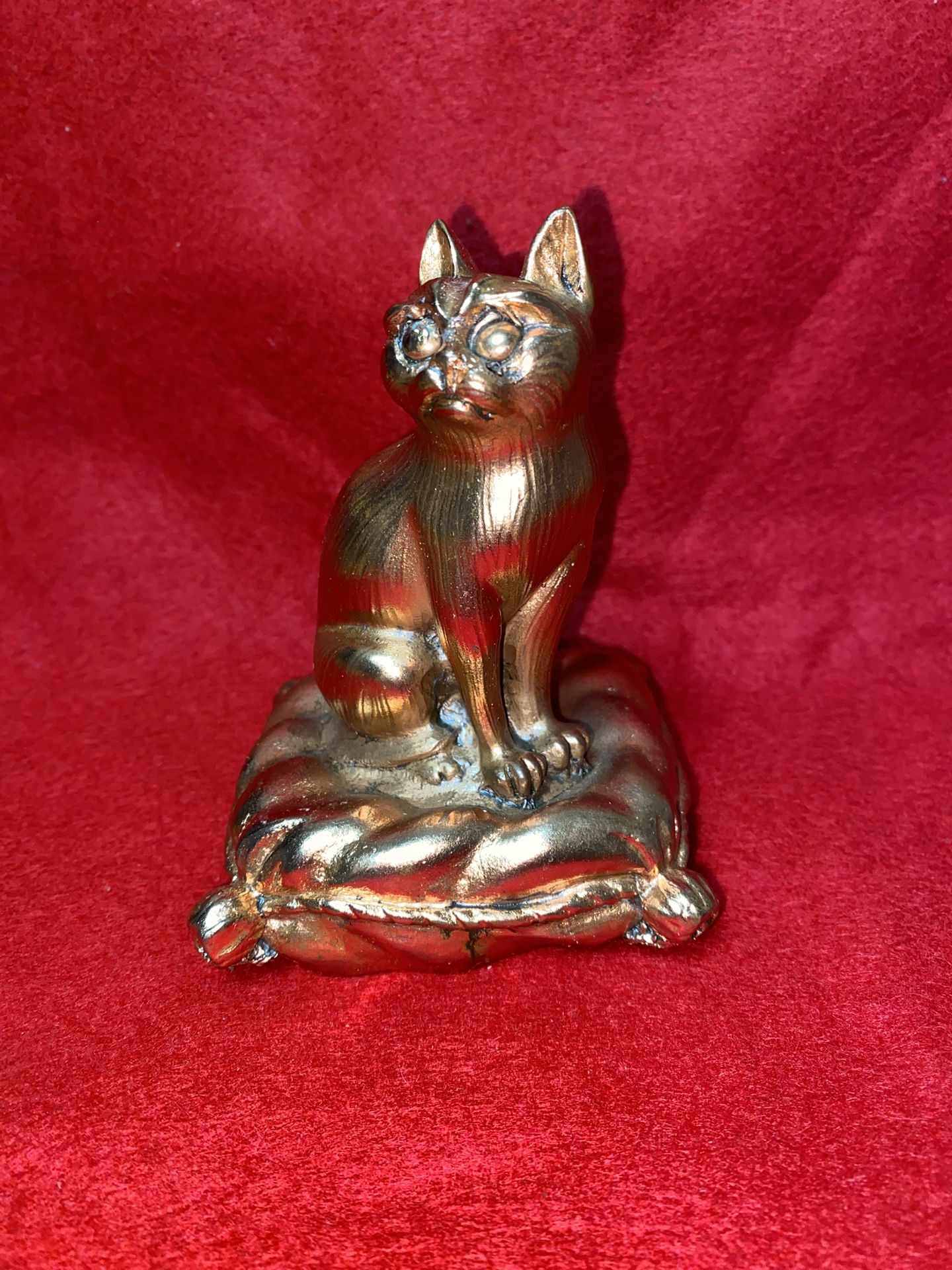 Vintage 4.5 Inch x 3 Inch Copper Plated Alabaster Greek Cat Statue Imported From Greece (5 available)