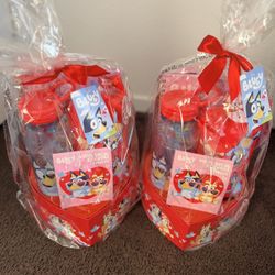 Bluey Valentine's Day Gift Basket with Pencil Pouch, Stickers, Heart Theme