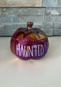 Rae Dunn haunted purple pumpkin