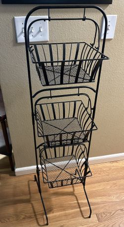 3-Tier Black Metal Wire Basket Stand.  Read Description 1st