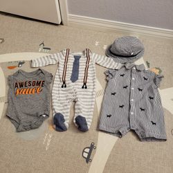 Miniclasix Little Me baby boy 3M Shortall Footie Bodysuit Onesie Overall Hat Tie 100% cotton