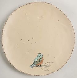 Inhomestylez Bird On Branch Speckled Cream No Trim Reactive Dinner Plate Beige Ceramic 11” - Set of 6