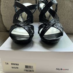 New Style & Co Black Glitter High Heel Sandals Size 7.5