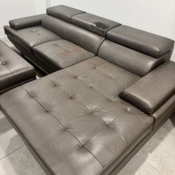 Modern Gray Sectional Couch with Ottoman