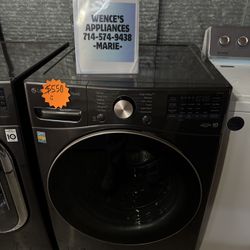 BLACK STAINLESS LG THINQ FRONT LOAD WASHER 