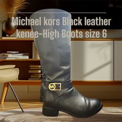 Michael Kors Black leather Knee -High Boots- Size (6) For Women’s In Good Condition 