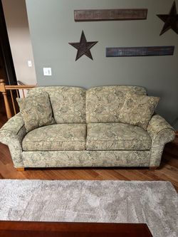 Paisley Fabric Loveseat with Wood Legs