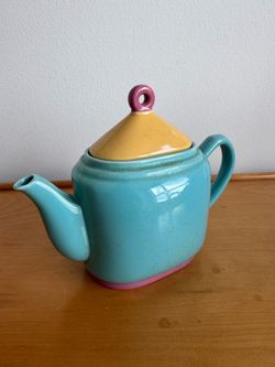 80s Lindt-Stymeist Colorways Ceramic Teapot: Turquoise, Yellow & Pink, Made in Japan