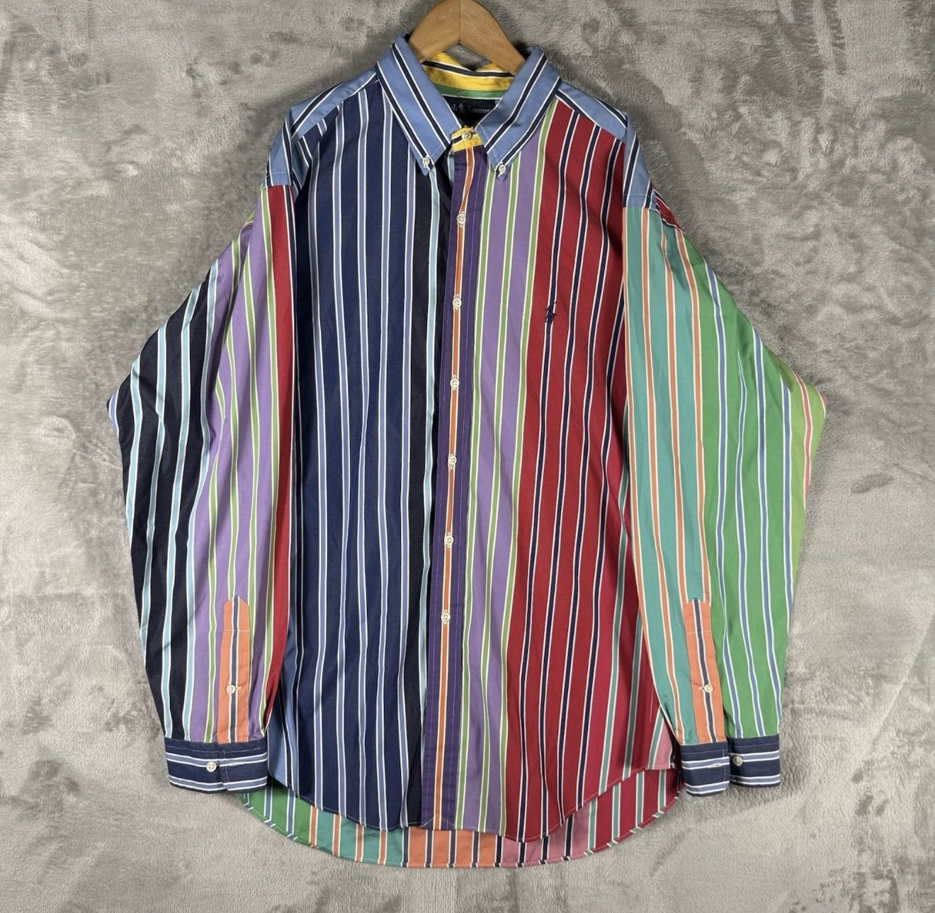 Vtg Polo Ralph Lauren Button Up Shirt Men’s XL Rainbow Color Block Stadium 92