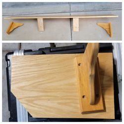 OAK wood floating shelf 71.5 inches long x 8.5 inches wide + corner extension 16.5 inches + 6 corbels