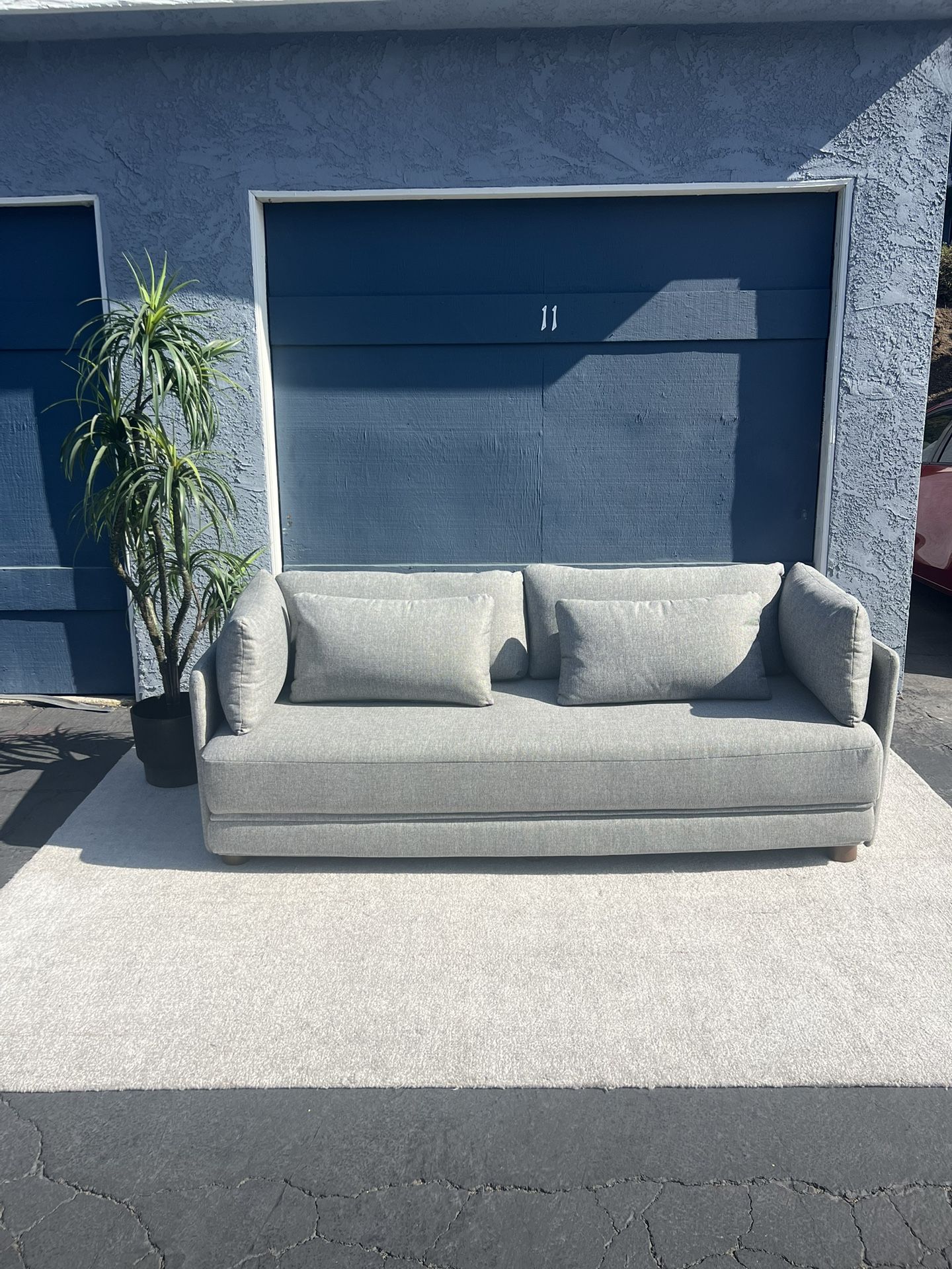 Modern Burrow Shift Sleeper Sofa – Stone Grey (Performance Basketweave) | Delivery Available 