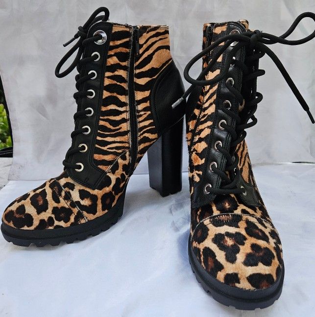 NWOT Aldo Marille Leopard & Tiger Print Chunky Sole Heel Combat Boot Size 10