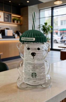 NEW Starbucks "Bearista" teddy bear glass cup.