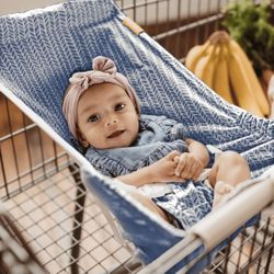 Binxy Baby Shopping Cart Hammock Seat | Infant Grocery Cart Hammock | Newborn Toddler Support | Blue Herringbone