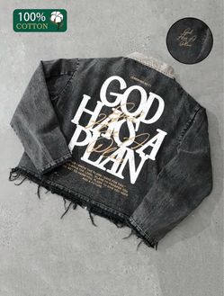 God Has A Plan Graphic Denim Jacket