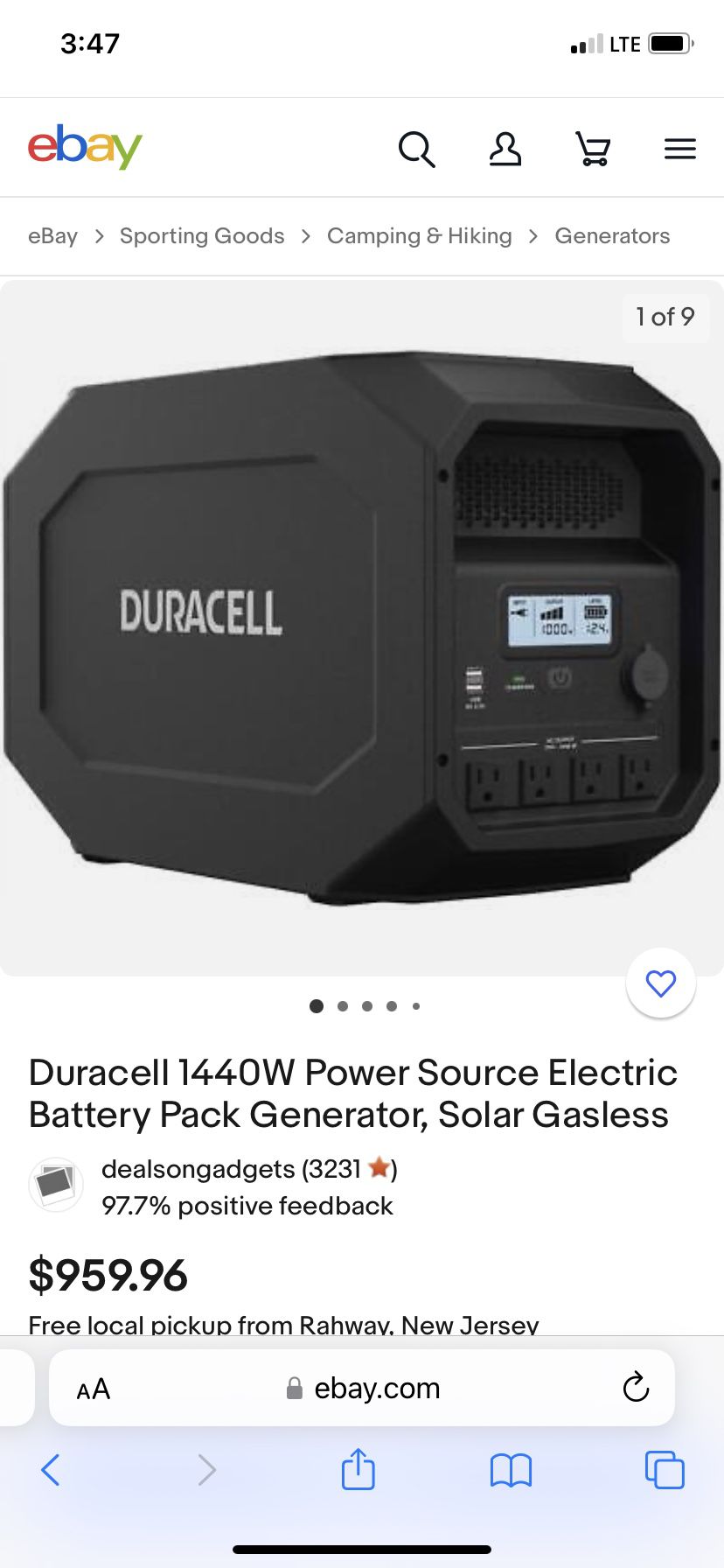 Duracell 1440 Watt Gasless Generator