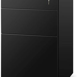 DEVAISE 3 Drawer Vertical File Cabinet, Mobile Filing Cabinet with Slim Width for Home Office, Black