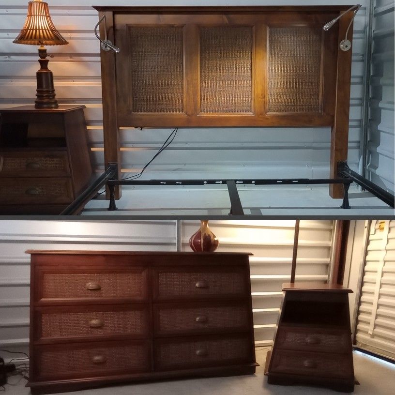 Pier 1 "Pyramid" Rattan Collection Queen Bedroom Set (Bed Frame - Dresser - Nightstand)