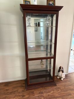 Wooden Curio Cabinet with Glass Shelves