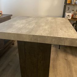 Concrete Table With Dark Wood Base