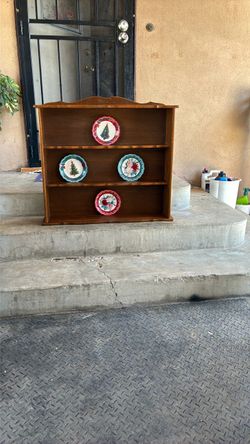 Wooden Display Shelf with Decorative Plates