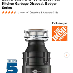 InSinkErator Badger 500, 1/2 HP Continuous Feed Kitchen Garbage Disposal, Badger Series