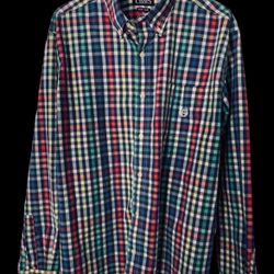 CHAPS Easy Care button down shirt multicolored checkered Long sleeve Plaid Size X-Large 