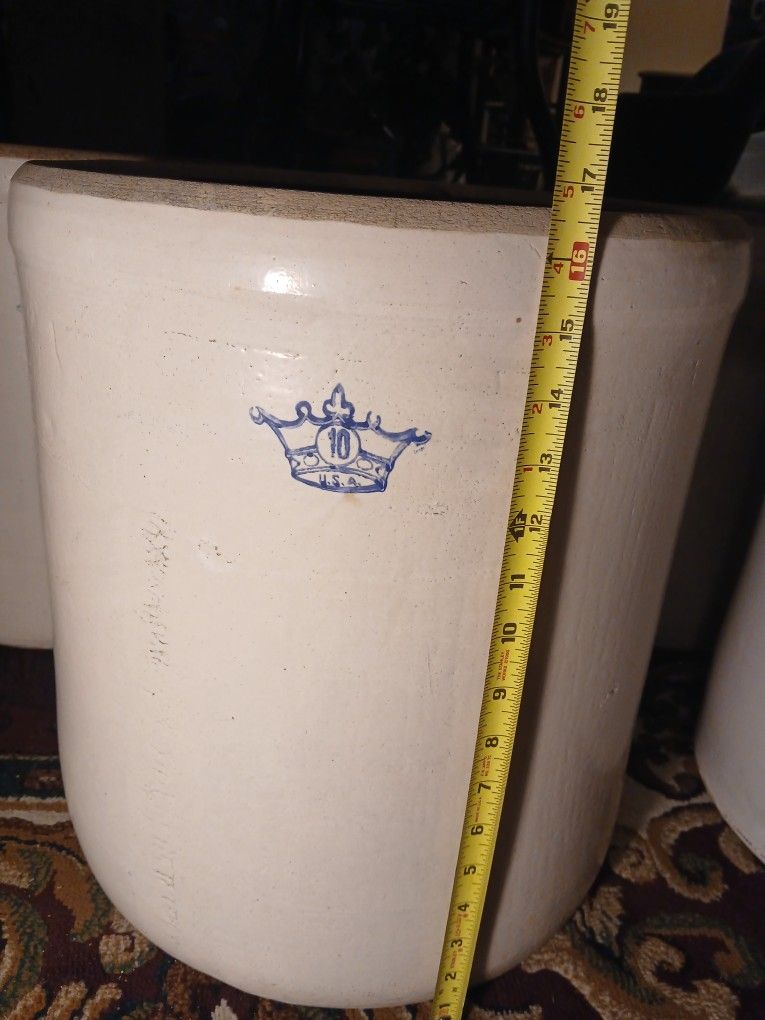 Antique Robinson Ransbottom 10 Gallon Blue Crown Stoneware Crock Vintage 