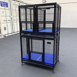 (Brand New) $310 Stacking Dog Crate 37”x25”x64” Heavy-Duty Cage Folding Kennel w/ Plastic Tray (Set of 2) 