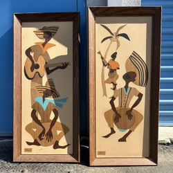 Rare Find! Vintage! Pair of Marquetry Wood Art by Arnez.